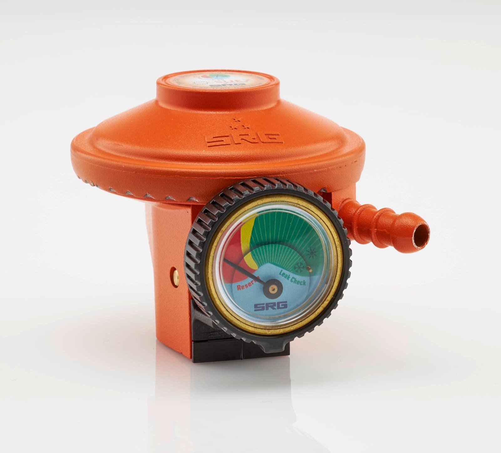 The Suez SRG smart gas regulator with its built-in pressure and leak-check gauge
